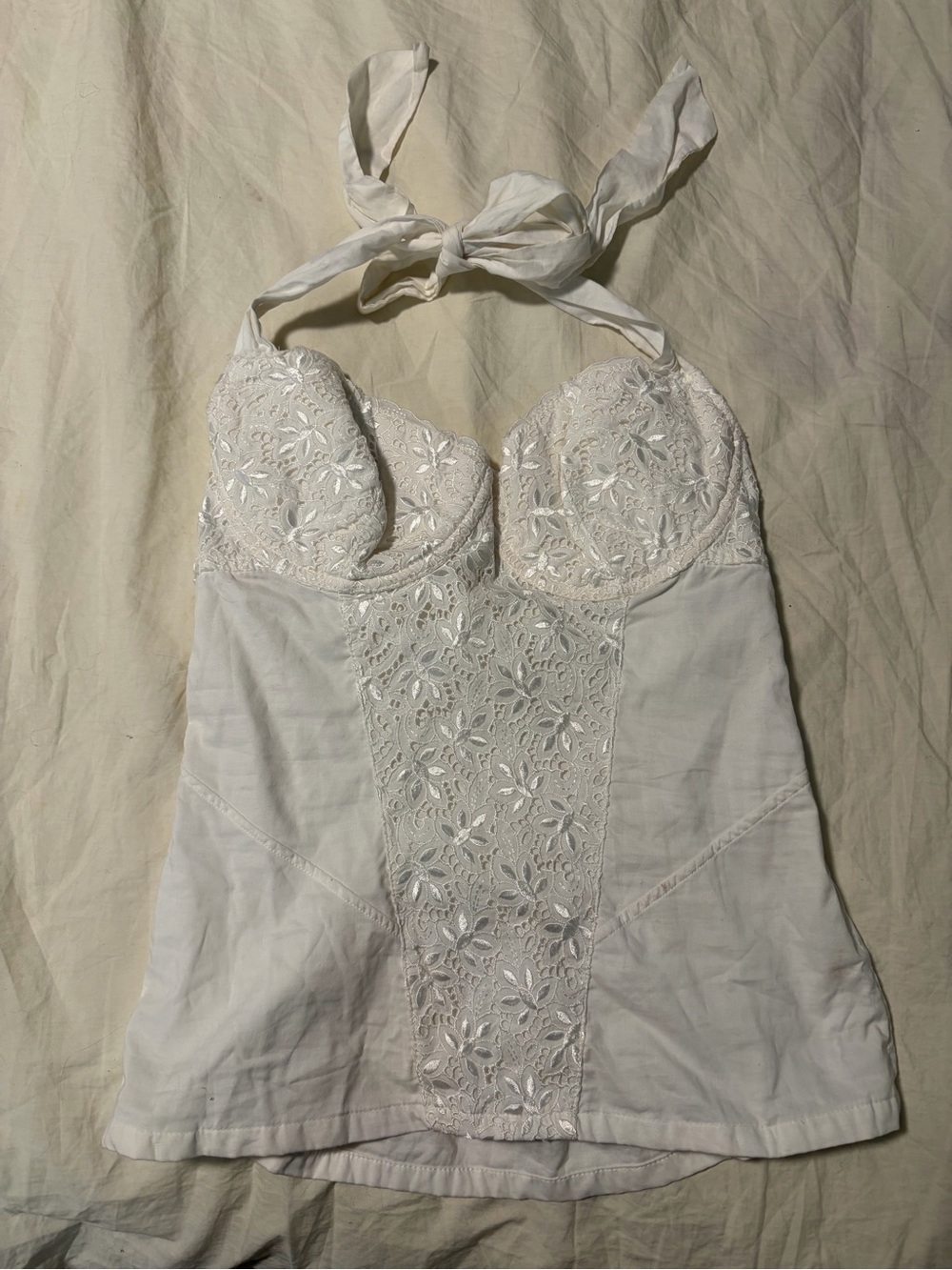 White Lace Halter Bustier Tank Top